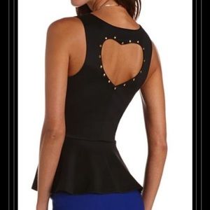 Black peplum cut out shirt